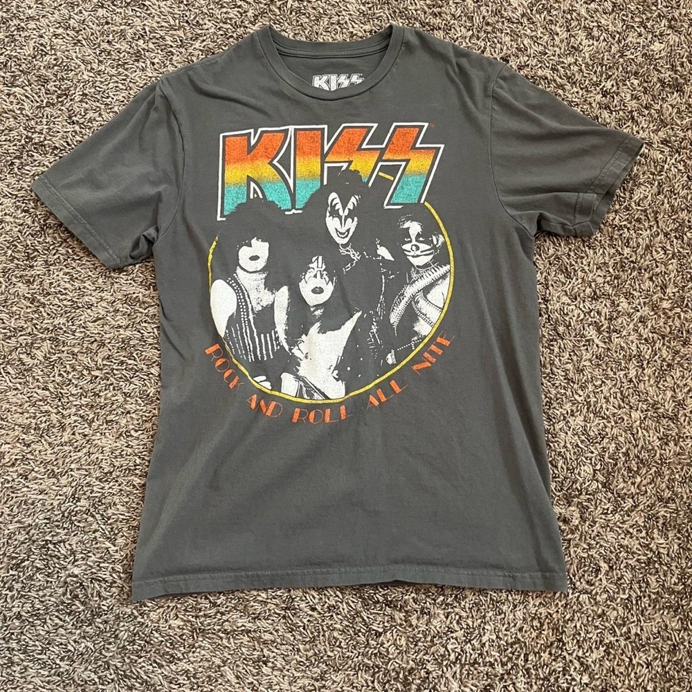 Kiss gray rock band mens graphic t shirt